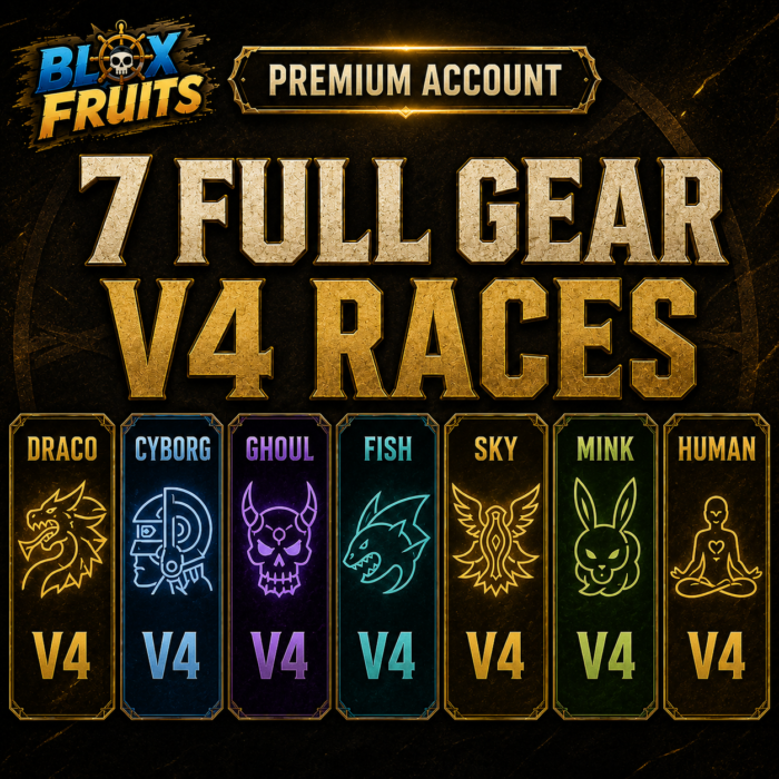 7 Full Gear V4 Races: Draco, Cyborg, Ghoul, Fish, Sky, Mink, Human